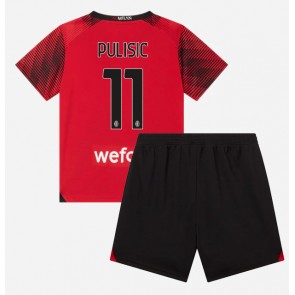 AC Milan Christian Pulisic #11 Koszulka Podstawowych Dziecięca 2023-24 Krótki Rękaw (+ Krótkie spodenki)